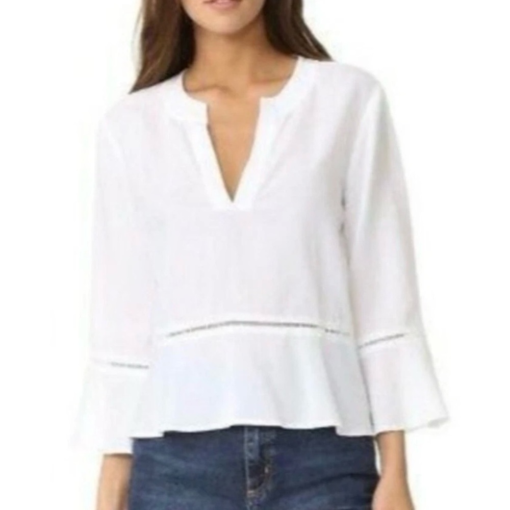 Soft Surrounding Women’s Lyocell White Ruffle Sleeve Top Blouse Size S